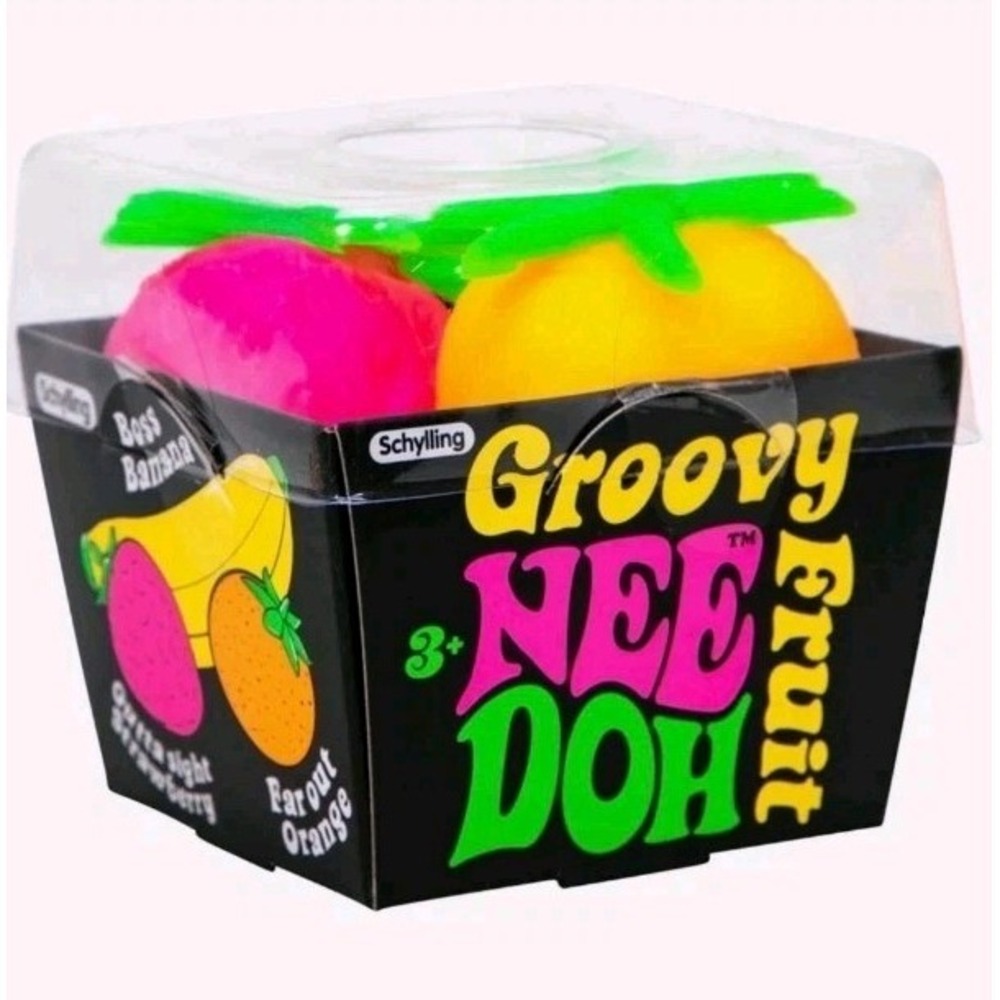 NeeDoh Groovy Fruit 3.5" Pack of 3 Banana Strawberry Orange Nee Doh AUTHENTIC